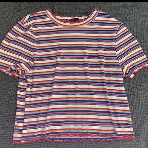 Stripped cropped ruffle tee